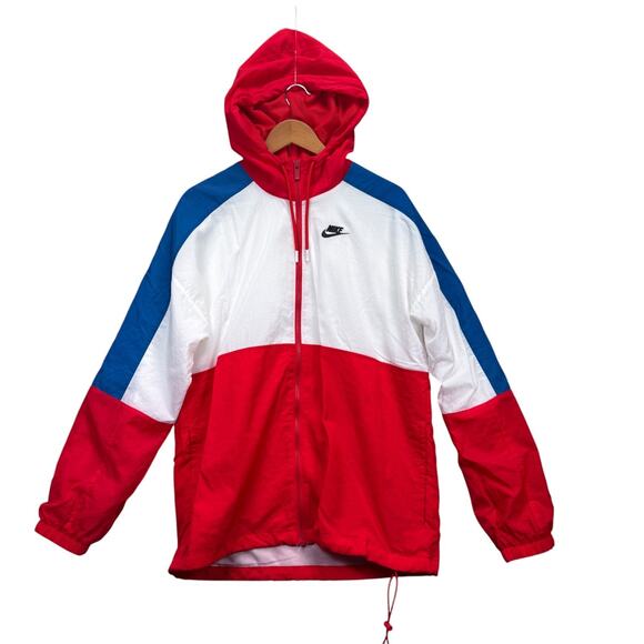 Nike Logo Jacket Red White Blue Retro Woven Color Block Black Label Street sz S - Picture 1 of 4
